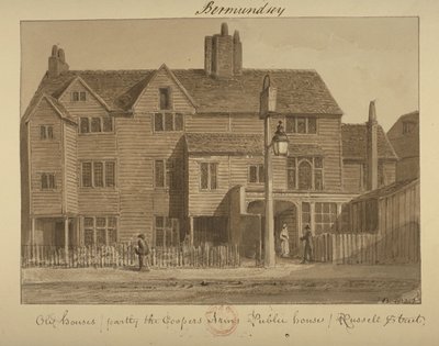Utsikt över Coopers Arms Inn, Russell Street, 1828 (tvätt på papper) av English School