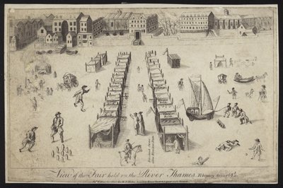 Utsikt över mässan som hölls vid Themsen, 1683-1684 av English School