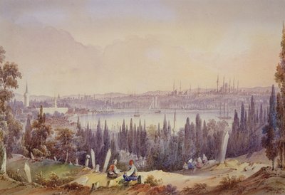 Utsikt över Gyllene hornet, ca 1840 (wc på papper) av English School