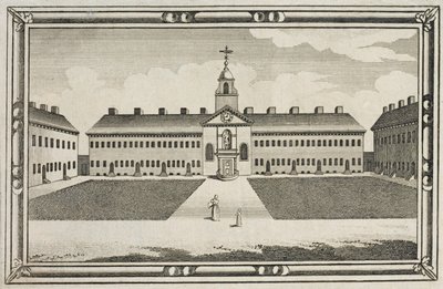 Utsikt över Ironmongers Company Almshouses, Kingsland Road, Hackney, ca 1820 av English School