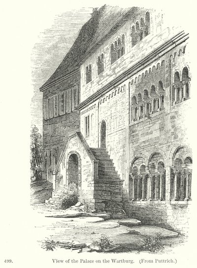 Vy över slottet på Wartburg (gravyr) av English School