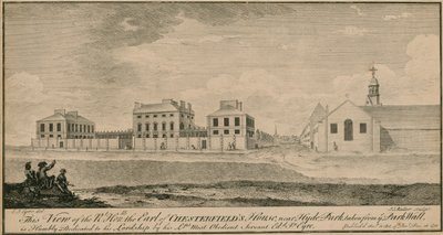 Vy över det högra Hon the Earl of Chesterfields hus nära Hyde Park, taget från Park Wall av English School