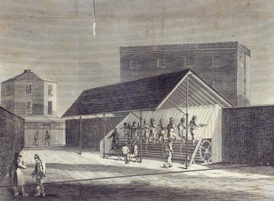 View of the Tread Mill for the Employment of Prisoners, rest at the House of Correction at Brixton, publicerad av Gent. Mag., juli 1822 av English School