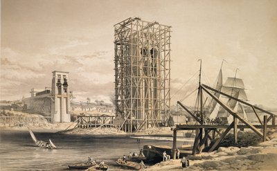 Vy över byggandet av Britannia Tubular Bridge av English School