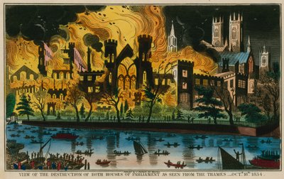 Vy över förstörelsen av båda parlamentets hus sett från Themsen, 16 oktober 1834 av English School