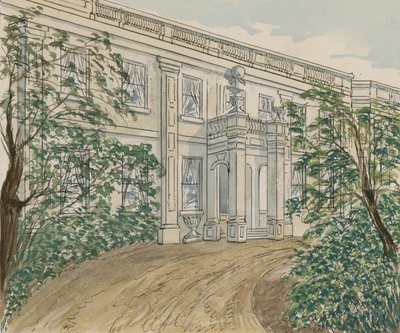 Utsikt över huset vid Palace Green nr 2, Kensington, där Thackery dog (wc på papper) av English School