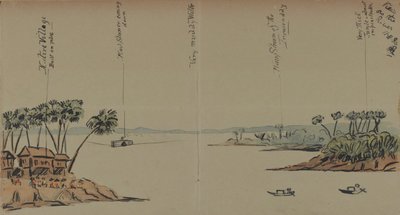 View on the River, 1886 (penna och bläck med wc på papper) av English School