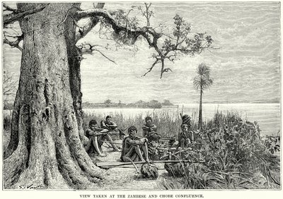 Ansicht am Zusammenfluss von Sambesi und Chobe (Gravur) von English School