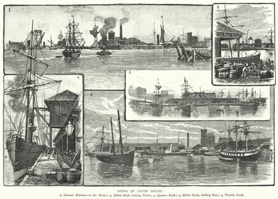 Utsikter i Leith Docks (gravyr) av English School