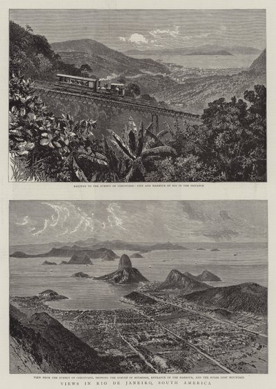 Utsikter i Rio de Janeiro, Sydamerika (gravyr) av English School