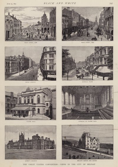 Utsikt över Belfast, Ulster, Irland (litho) av English School