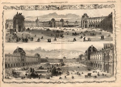 Utsikt över Cour Carree du Louvren i Paris. Gravyr i "The illustrated London News"" av 15 augusti 1857. av English School