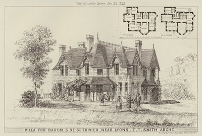Villa för Baron S de St Trivier, nära Lyon (gravyr) av English School