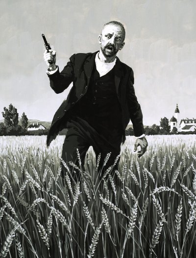 Vincent Van Gogh går gennem en hvedemark mod sin dødssved av English School