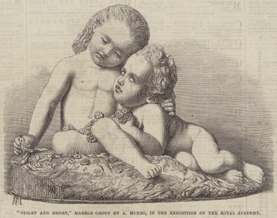 "Violet och Henry," Marble Group av A Munro, i utställningen av Royal Academy (gravyr) av English School
