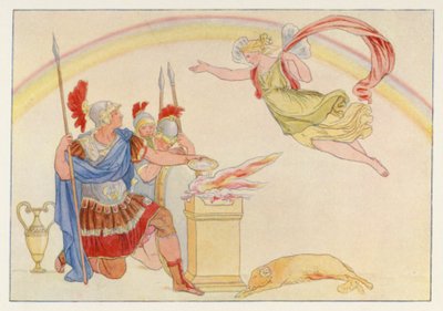 Virgils Aeneid: Iris som visar sig för Turnus (färg litho) av English School