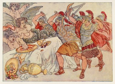 Virgils Aeneid: Harpierna (färg litho) av English School