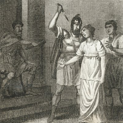 Virginius dödar sin dotter för att befria henne från Appius makt (gravyr) av English School