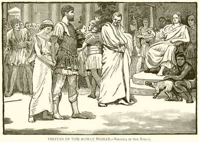 Den romerska kvinnans dygder.--Virginia i forumet av English School