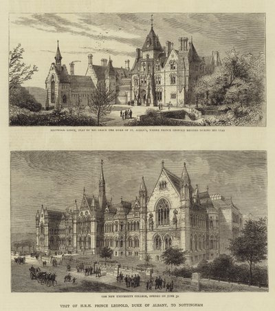 Besök av HKH Prins Leopold, hertig av Albany, i Nottingham (gravyr) av English School