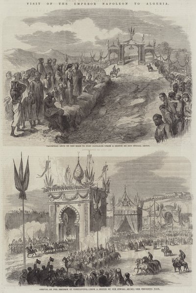 Kejsar Napoleons besök i Algeriet (gravyr) av English School