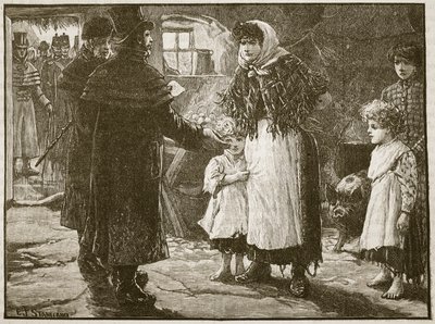Besök av Tithe Proctor, Irland, 1832, illustration från Cassells Illustrated History of England (sepiafoto) av English School