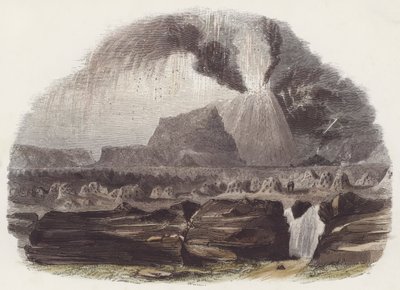 Vulkaner (färgad gravyr) av English School