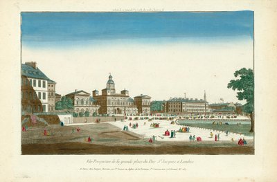 Perspektivvy över huvudtorget i Parc St Jacques i London av English School