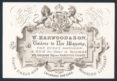 W Harwood & Son, skräddare, handelskort av English School
