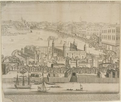 Vagnar med skatter fördes in i Tower of London, 1744 av English School