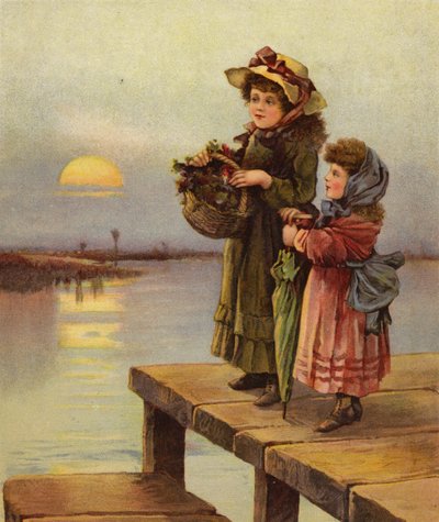 Väntar på färjan (färg litho) av English School