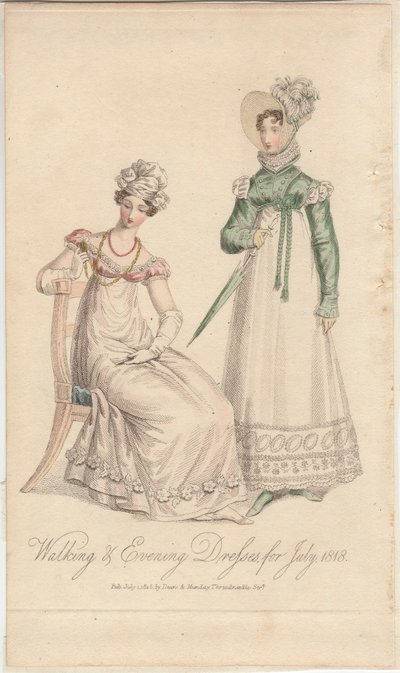 Walking and Evening Dresses för juli 1818, utgiven av Dean  Munday av English School