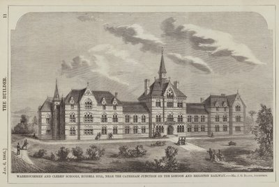 Lagerhållare och kontoristskolor, Russell Hill, nära Caterham Junction på London … (gravyr) av English School