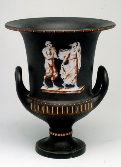 Wedgwood vas föreställande en ung flicka och en svart keramisk satyr målad "" med encaustic""". England, omkring 1775 - 1790. Medaljkontoret, BN i Paris. av English School