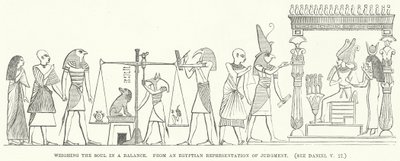 Att väga själen i en våg, från en egyptisk representation av dom (gravyr) av English School