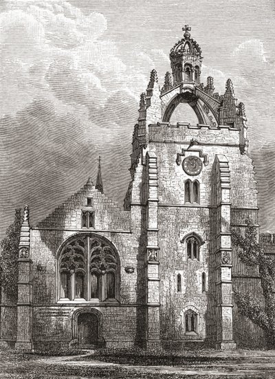 Västra fronten av Kings College, Aberdeen som det var på 1800-talet, som visar kapellens krontorn, från A Short History of the English People av J. R. Green, publicerad 1893 av English School