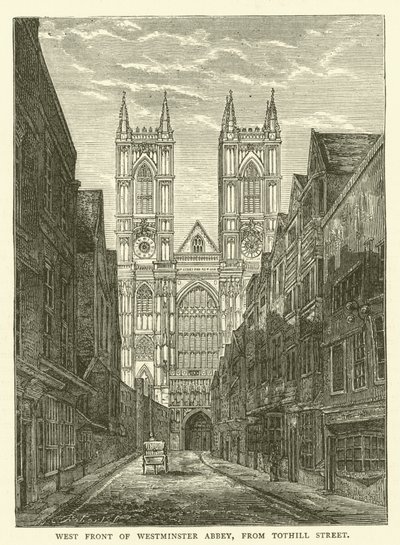 Västra fronten av Westminster Abbey, från Tothill Street (gravyr) av English School