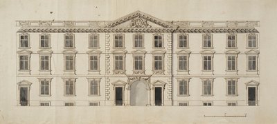 Västra framsidan av den föreslagna nya byggnaden för Garden Quadrangle vid New College, c.1680 (bläck & grå tvätt på papper) av English School