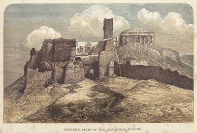 Western View of Akropolis, Aten (färgad gravyr) av English School