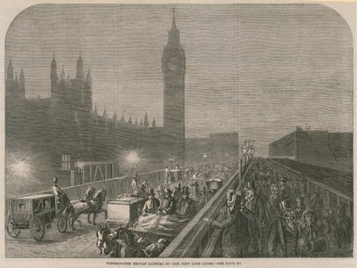 Westminster Bridge upplyst av det nya limeljuset av English School
