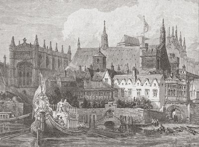 Westminster Hall sett från Themsen under Charles I:s regeringstid, ca 1625-49 av English School