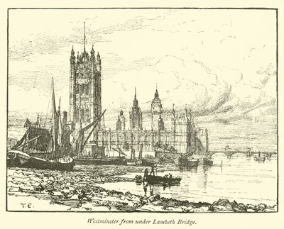 Westminster från under Lambeth Bridge av English School