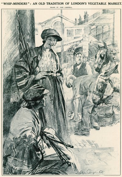 Whip-minders: en gammal tradition av Londons grönsaksmarknad; Covent Garden, London av English School
