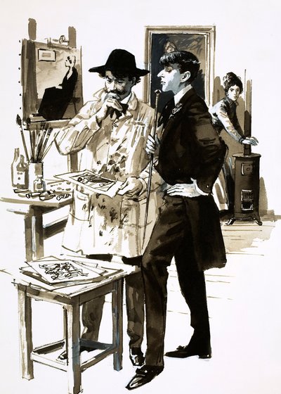 Whistler och Aubrey Beardsley (gouache på papper) av English School