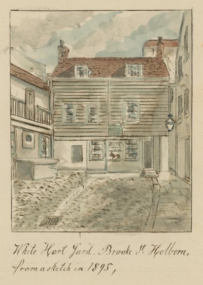 White Hard Yard, Brooke Street, Holborn, London, från en skiss 1895 (wc på papper) av English School