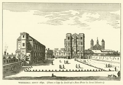 Whitehall omkring 1650, från en kopia av Smith av ett sällsynt tryck av Israel Silvestre av English School