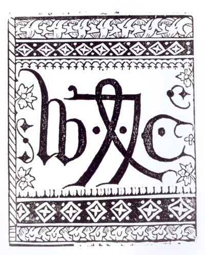 William Caxtons (c.1422 - c.91) Tryckmärke, illustration från vetenskap och litteratur under medeltiden och renässansen, skriven och graverad av Paul Lacroix, 1878 av English School