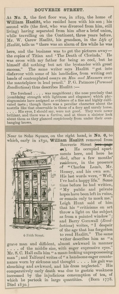 William Hazlitt och 6 Frith Street av English School