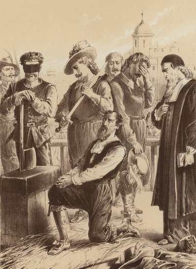 William Viscount Stafford, "Han knäböjde inför blocket" (litho) av English School
