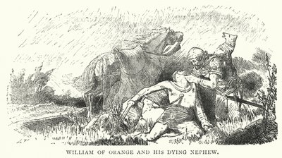 William av Orange och hans döende brorson (gravyr) av English School